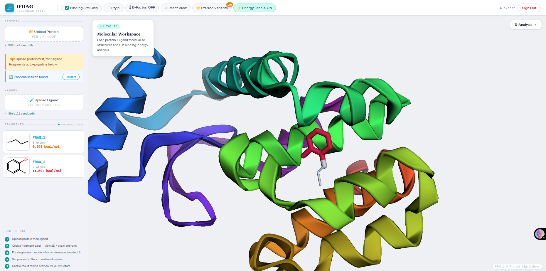 iFrag molecular viewer interface