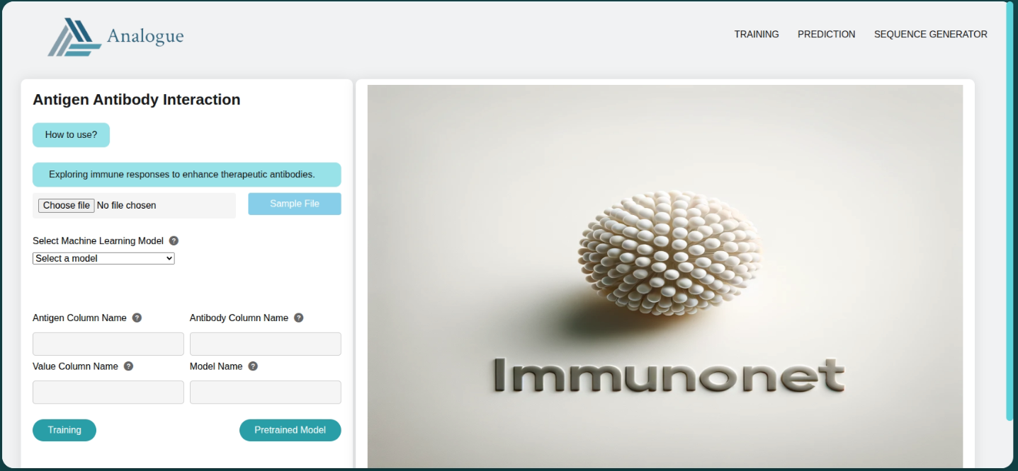 Ag-AbAna / ImmunoNet live interface